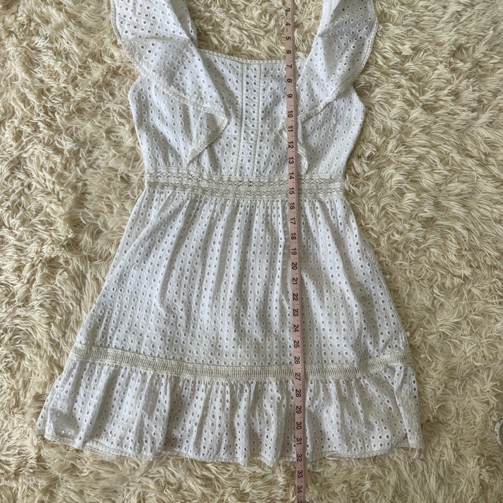 Alice + Olivia Remada White Eyelet Ruffle Cotton Mini Dress Sz 2 square neck - Picture 7 of 9